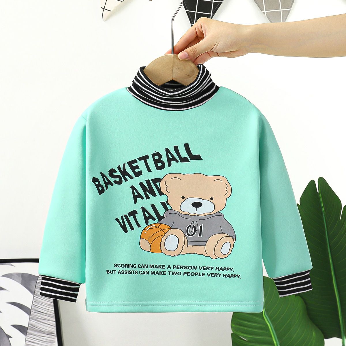 Children's sweatshirt autumn and winter new high collar plus velvet autumn clothes cartoon small and medium boys and girls warm thick single top