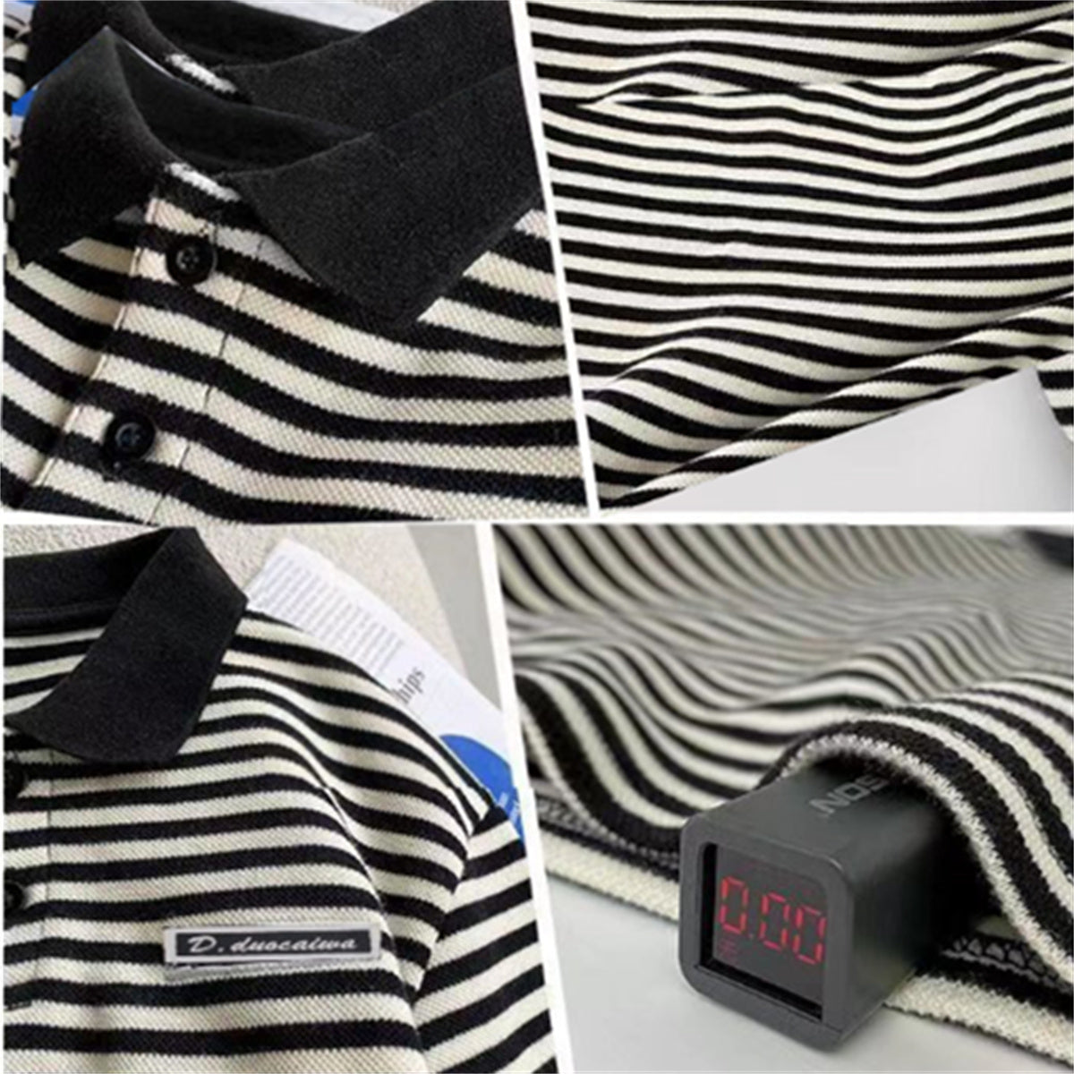 Children's long-sleeved POLO shirt black and white stripes fashion