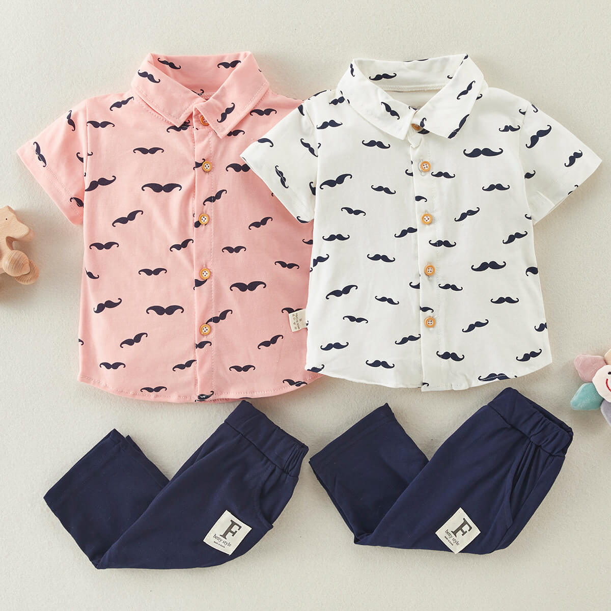 2-piece Mustache Pattern Polo Shirts & Shorts for Toddler Boy