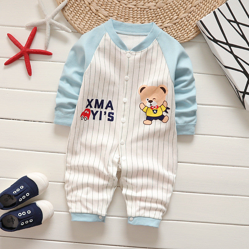 Baby Cute Stripes Letter Bear Printed  Long-sleeved long-leg romper