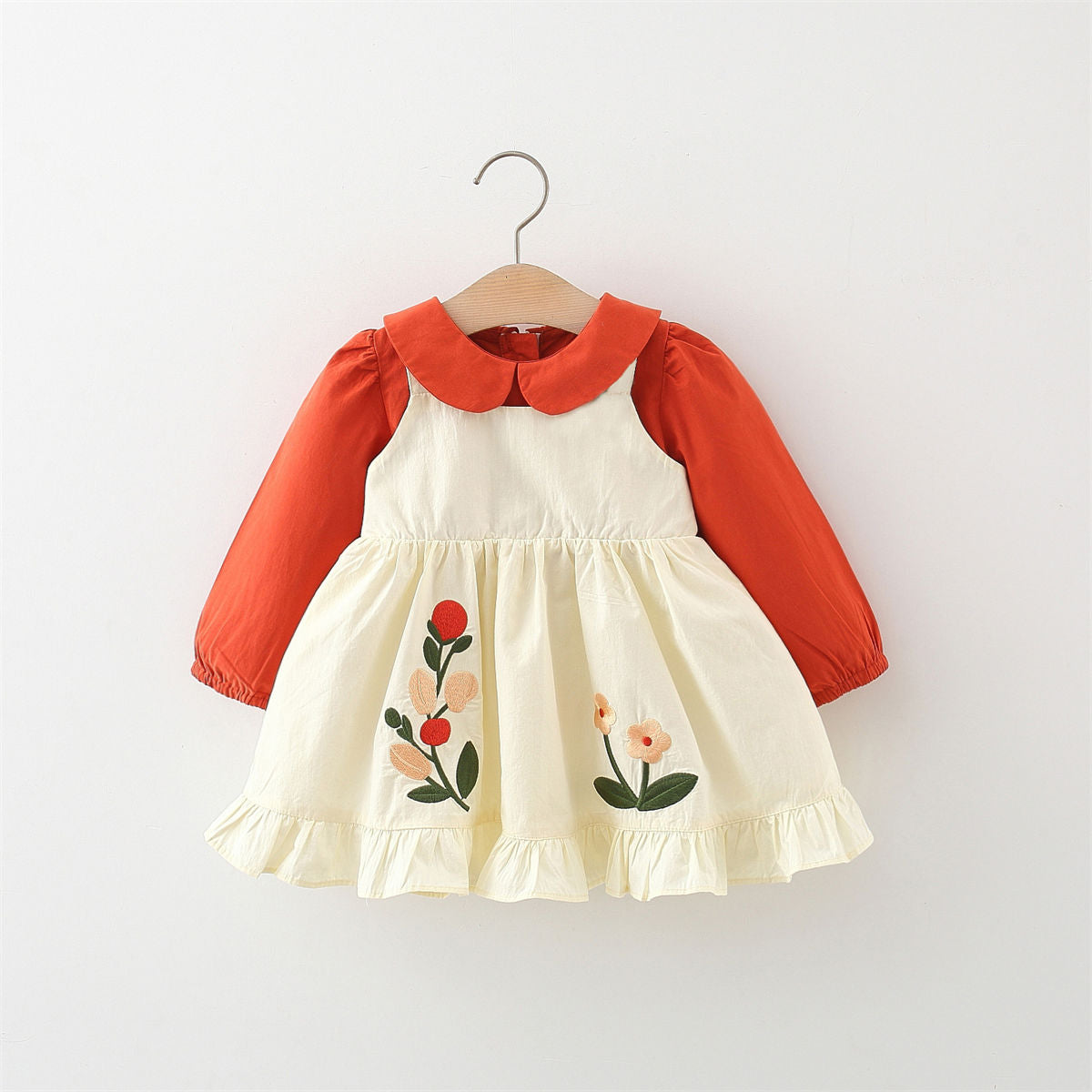 Girls dress spring and autumn pumpkin orange cotton princess dress