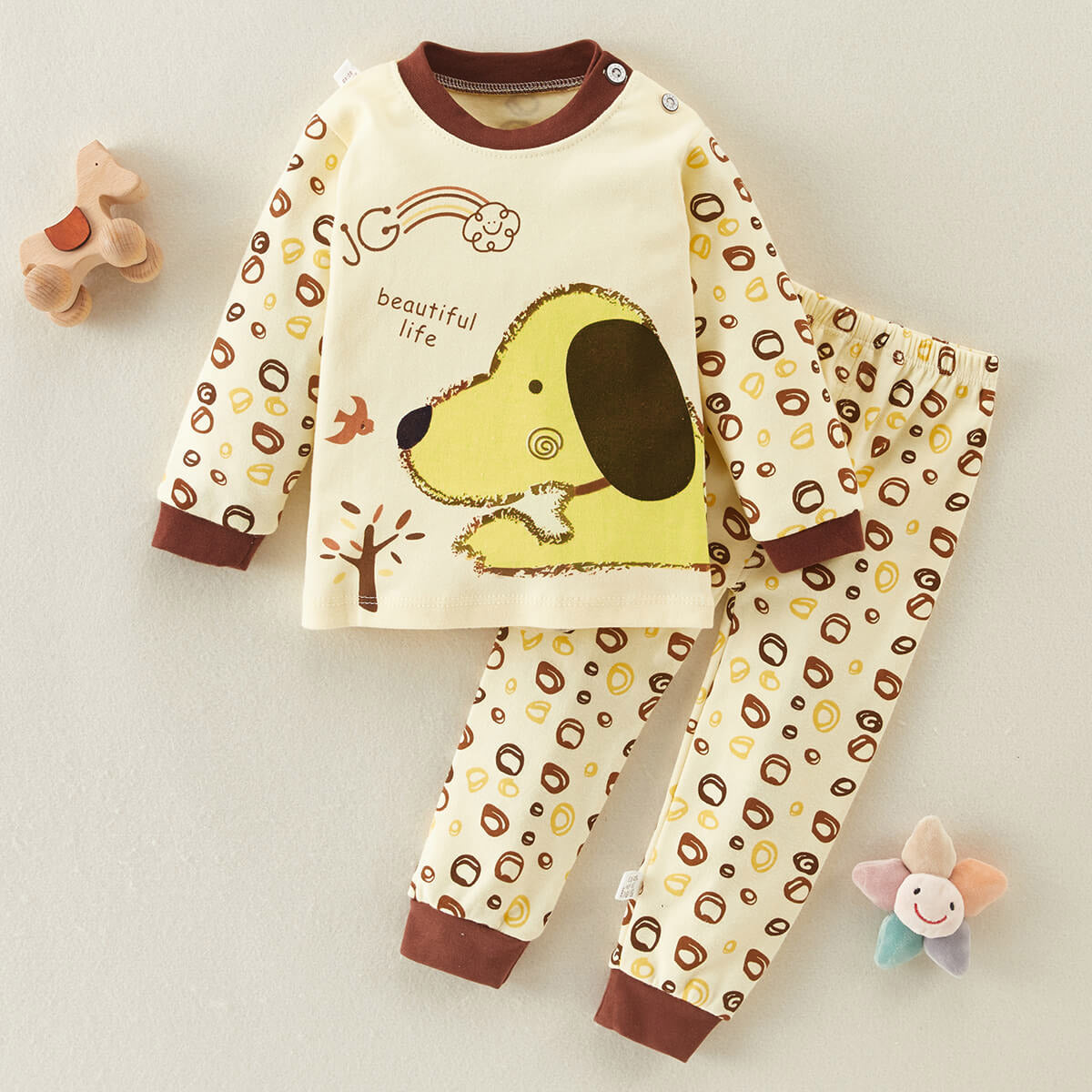 Toddler Boy Cartoon Letter Printed Long Sleeve Sweater & Pants Pajamas