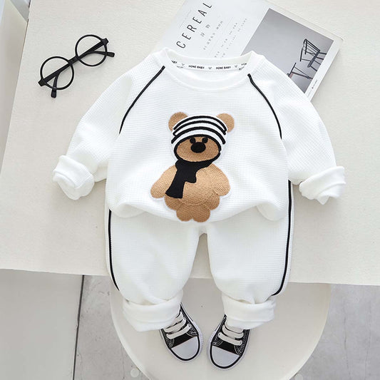 New arrival children's autumn casual suit cartoon baby round neck bear sports pants sweatshirt long sleeve two-piece suit