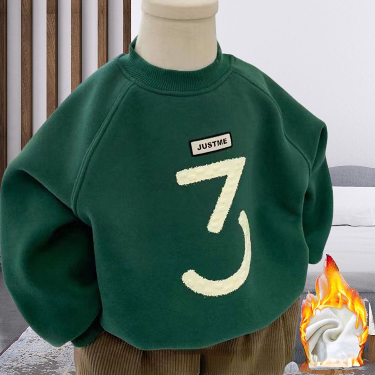 Children&#39;s clothing plus velvet and thickened boys&#39; round neck sweatshirt winter new girls&#39; warm thickened letter contrast color top