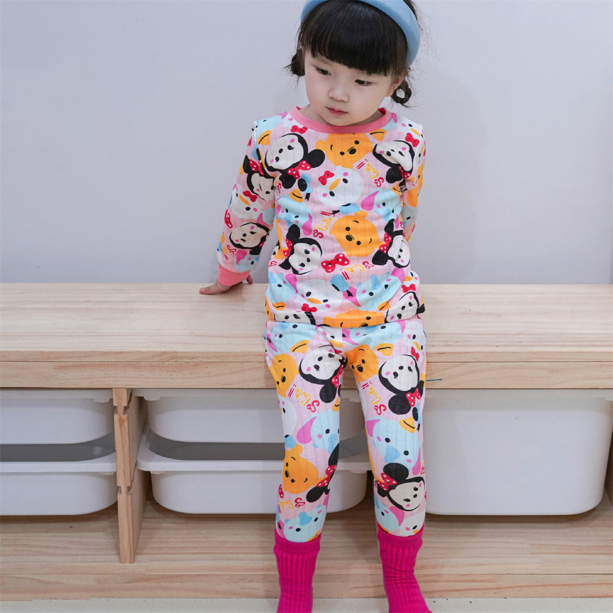 Children's two-piece cartoon pattern print long-sleeved suit