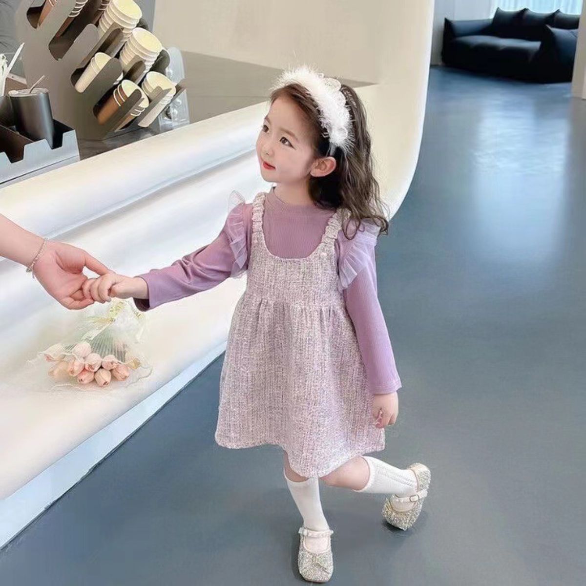 Girls Spring and Autumn Long Sleeve New Children's Skirt Autumn Baby Princess Fake Two-piece Girls Dress