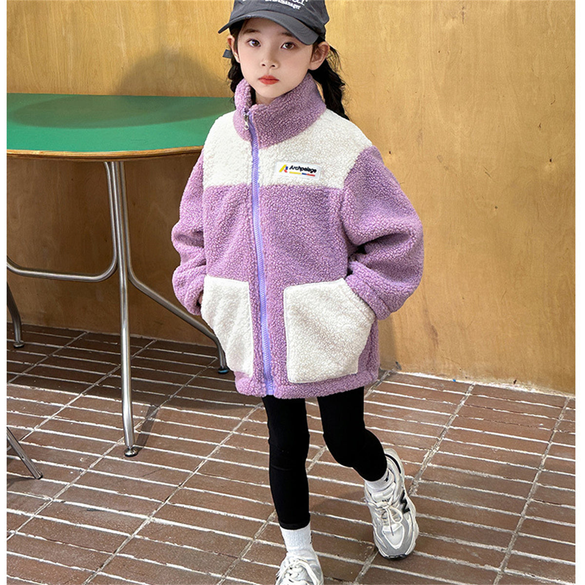 Winter plush and thickened color matching casual jacket for boys and girls