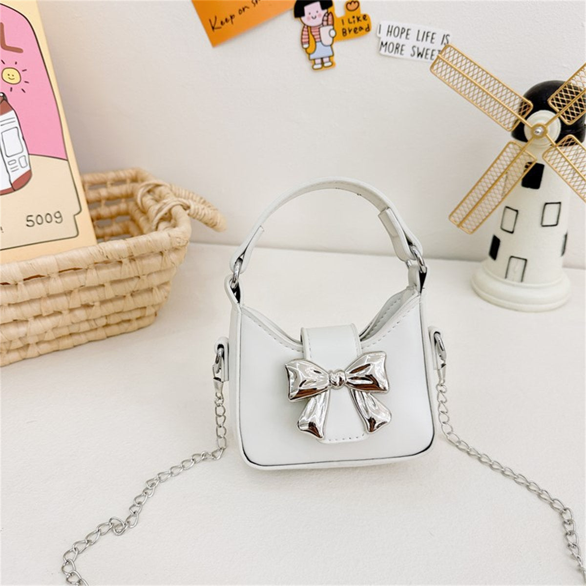 Children's Candy Color Bow Mini Handbag Parent-child Chain Crossbody Bag Lipstick Bag