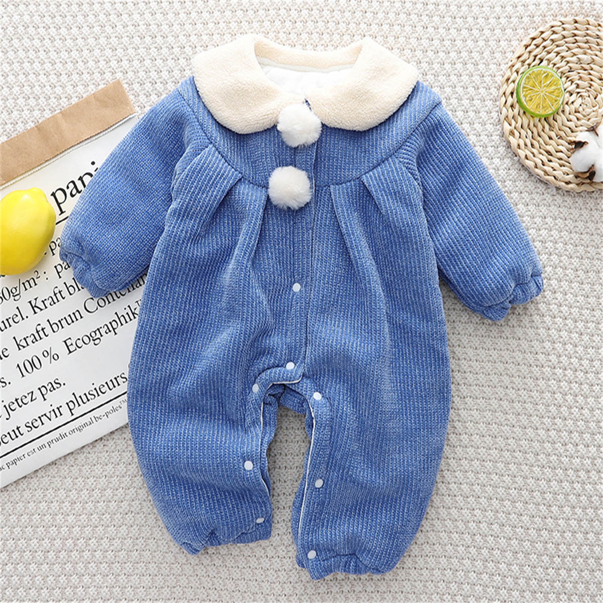 Baby autumn and winter solid color thick cotton crawling clothes