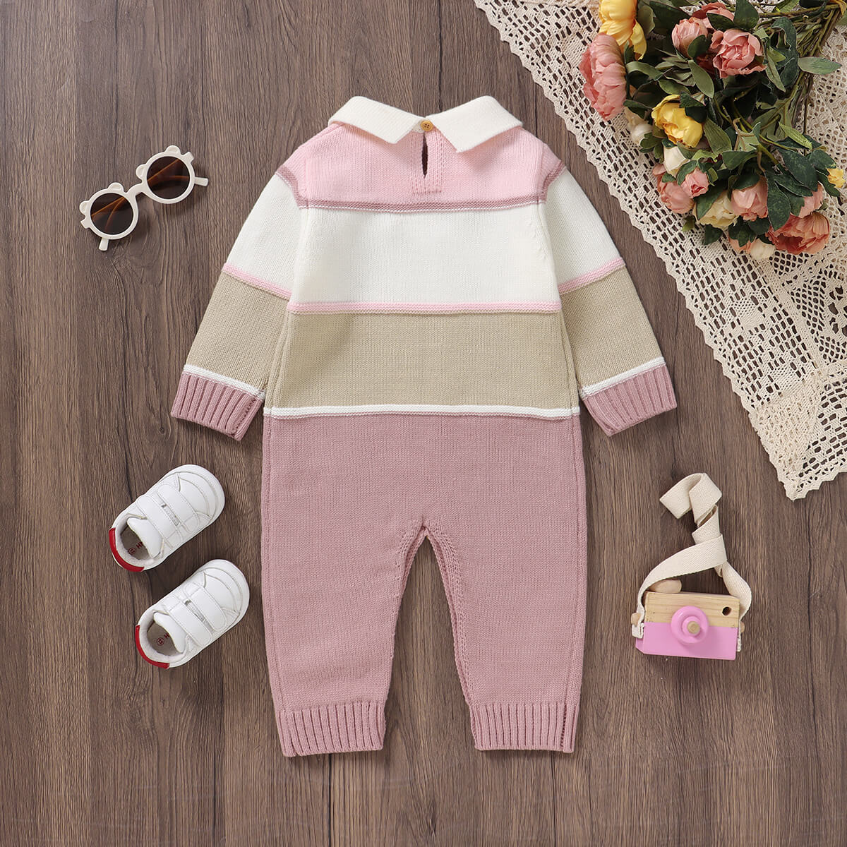 Infant and toddler knitted patchwork one-piece romper long-legged crawling suit