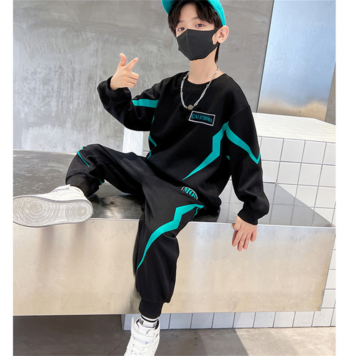 Boys' fashionable versatile sweatshirt long-sleeved two-piece sports suit