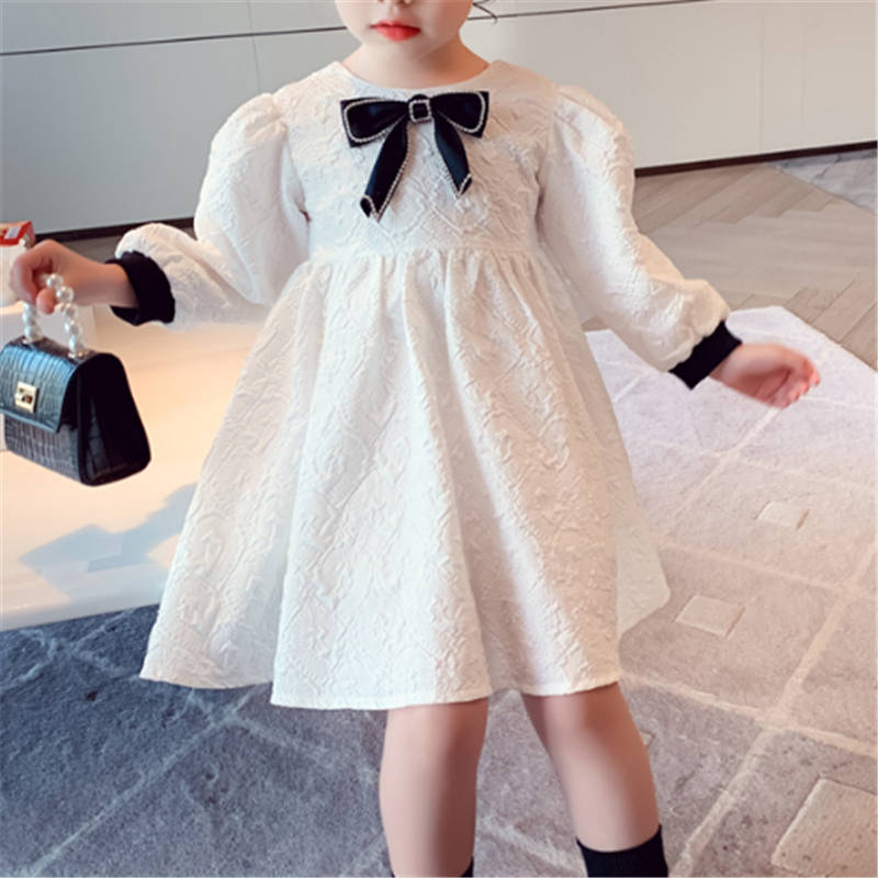 Toddler Girl Bowknot Decor Long Sleeves Dress