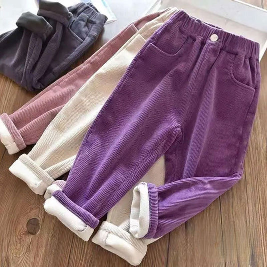 Girls autumn and winter thickened corduroy pants