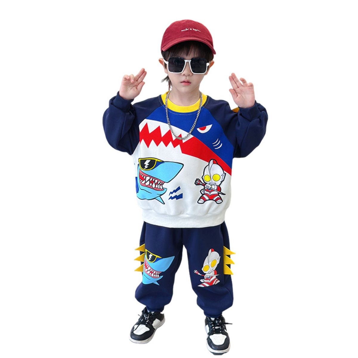 Boys Spring and Autumn Clothes Sawtooth Shark Ultraman Suit Children's Handsome Sweater Sports Baby Clothes Cool