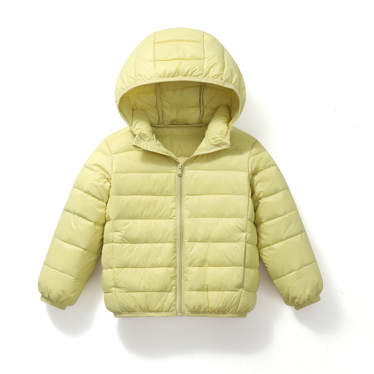 Winter simple solid color thin hooded short down jacket for boys and girls