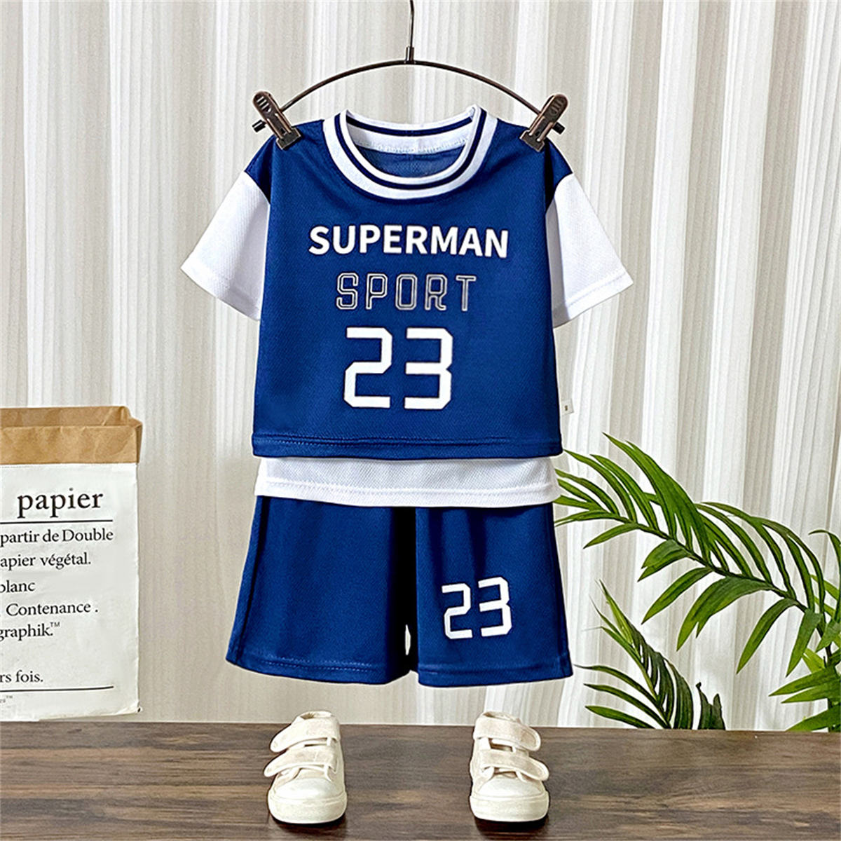 New summer children's sports short-sleeved basketball uniforms set fake two-piece boys' jerseys girls' clothing