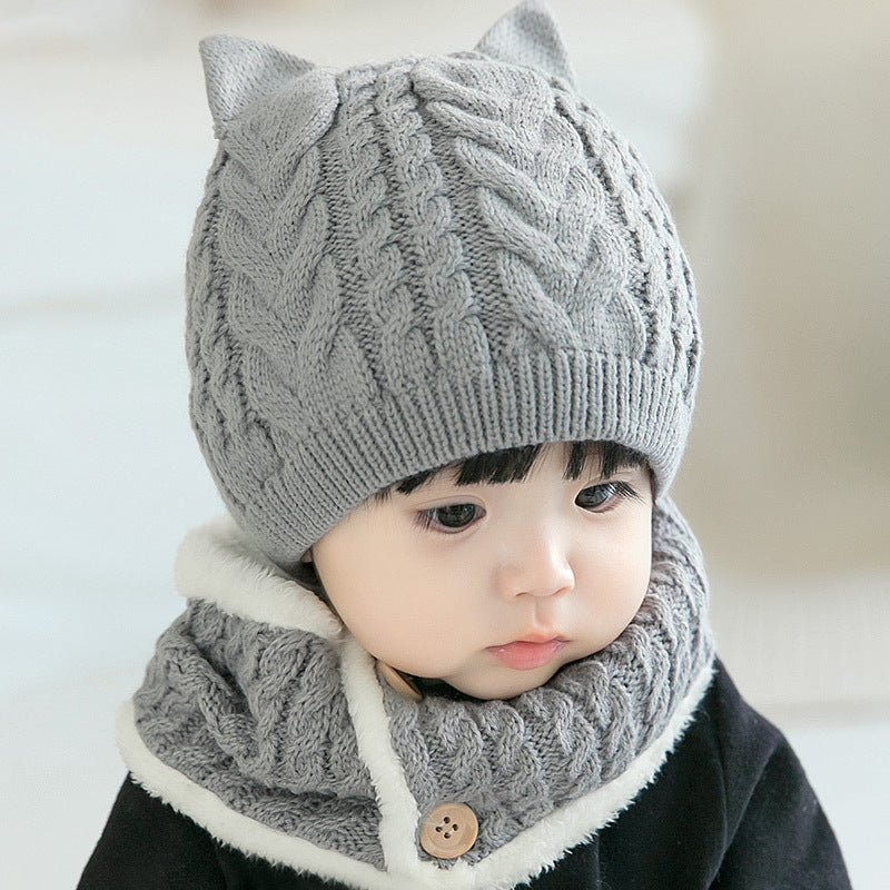 Toddler Girl 2pcs Solid Color Hat&Scarf Set