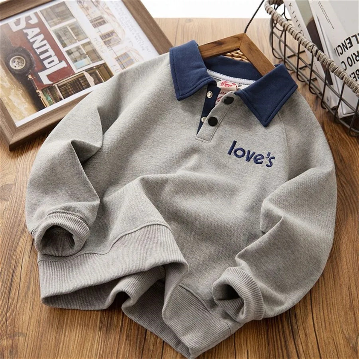 Polo shirts for middle and large children, sweatshirts for spring and autumn, long-sleeved tops for children