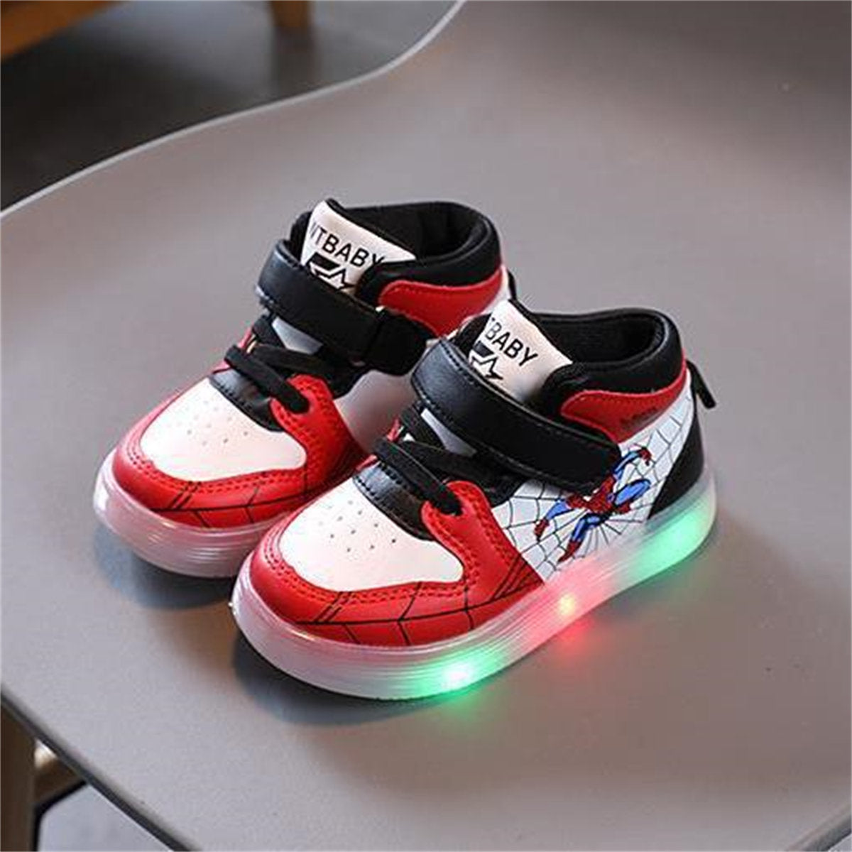 Cool Spider-Man soft-soled luminous LED soft-soled warm high-top sneakers for little boys