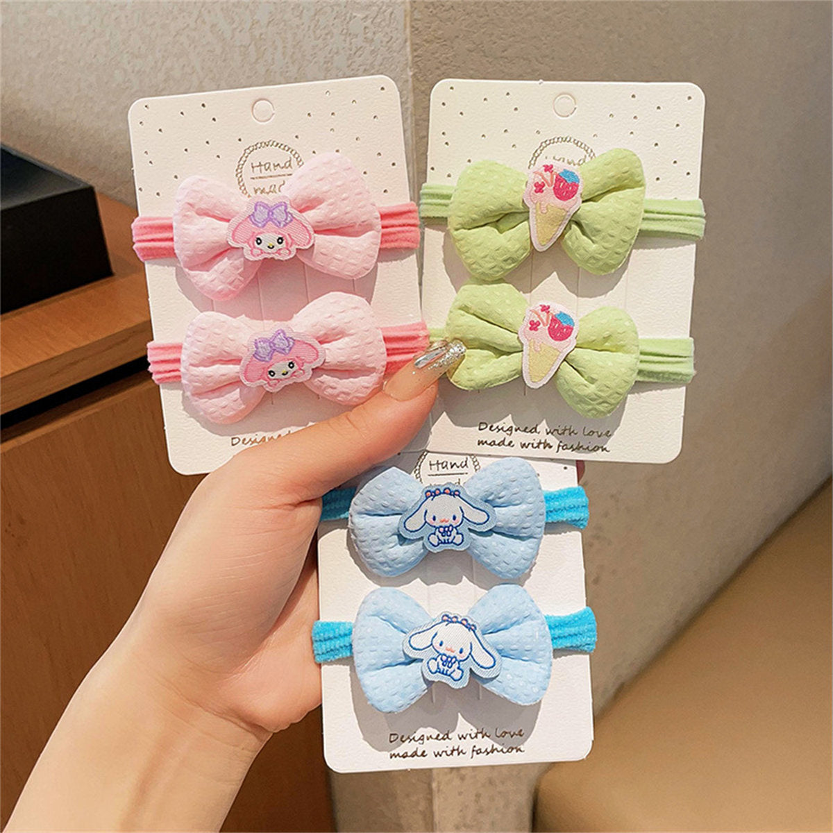 Children's 6-piece set cute cartoon style Sanrio bow soft hair rope