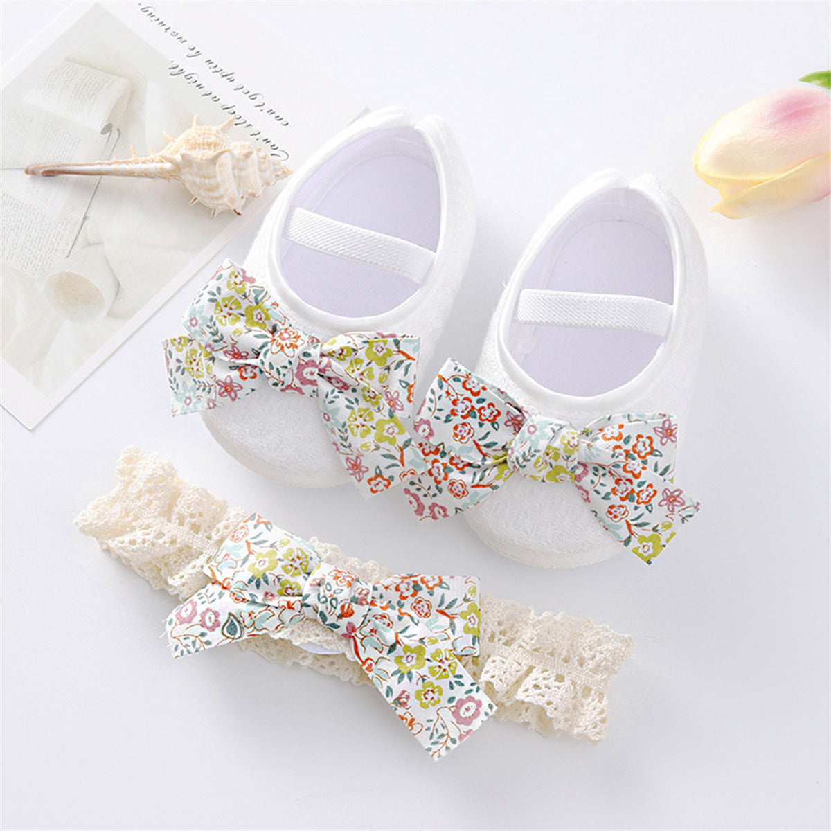 Children's 2-piece set of polka dot bow casual shoes