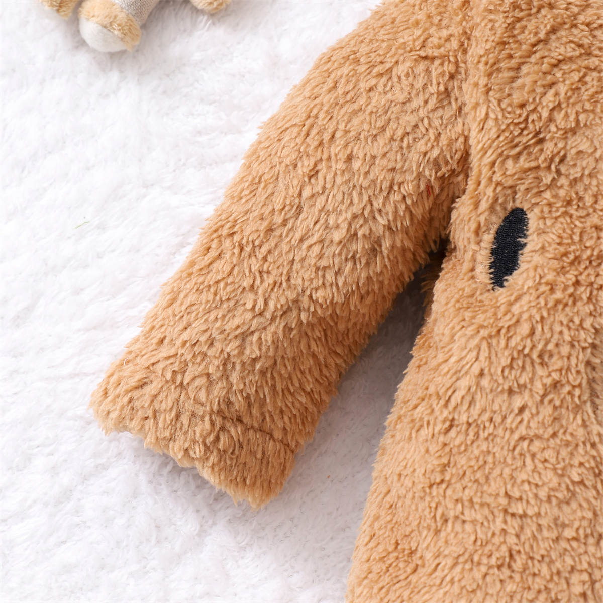 Autumn and winter baby hooded bear shape embroidered zipper jumpsuit