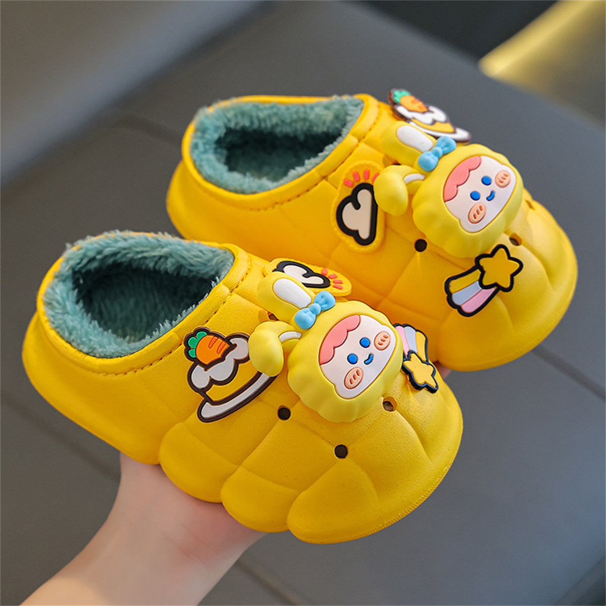 Children's girls' 3D cartoon rabbit waterproof thick bottom non-slip home cotton slippers