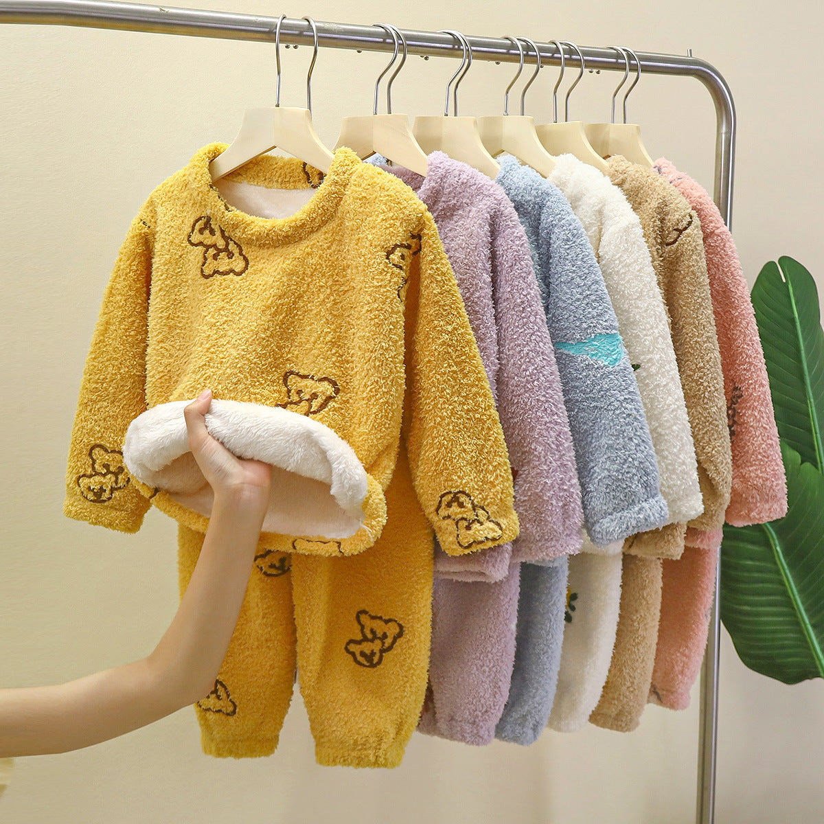 Baby plush warm home wear set