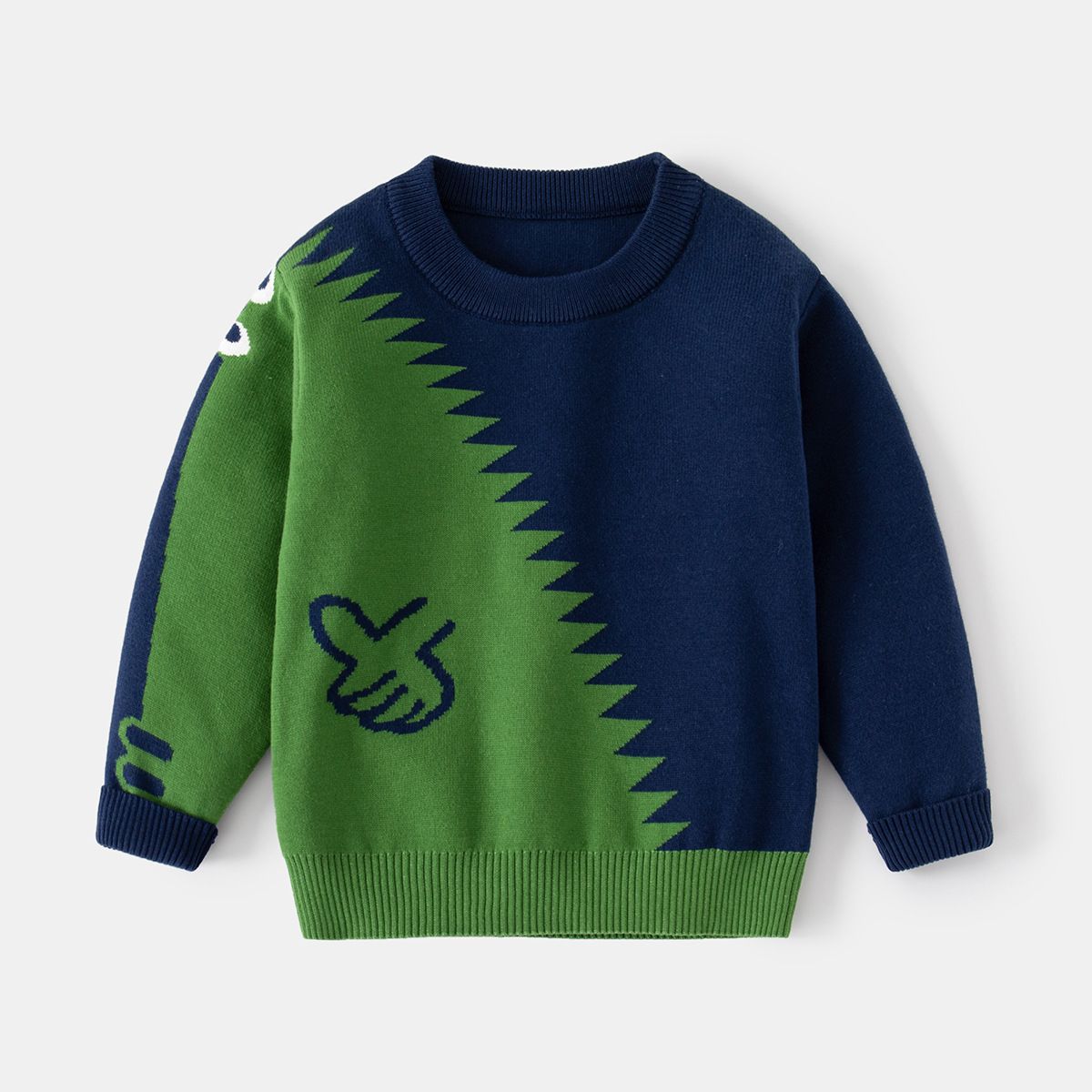 Boys Spring and Autumn Cartoon Cute Dinosaur Sweater Children's Knitted Pullover Long Sleeve Bottom Knitted Round Neck Sweater