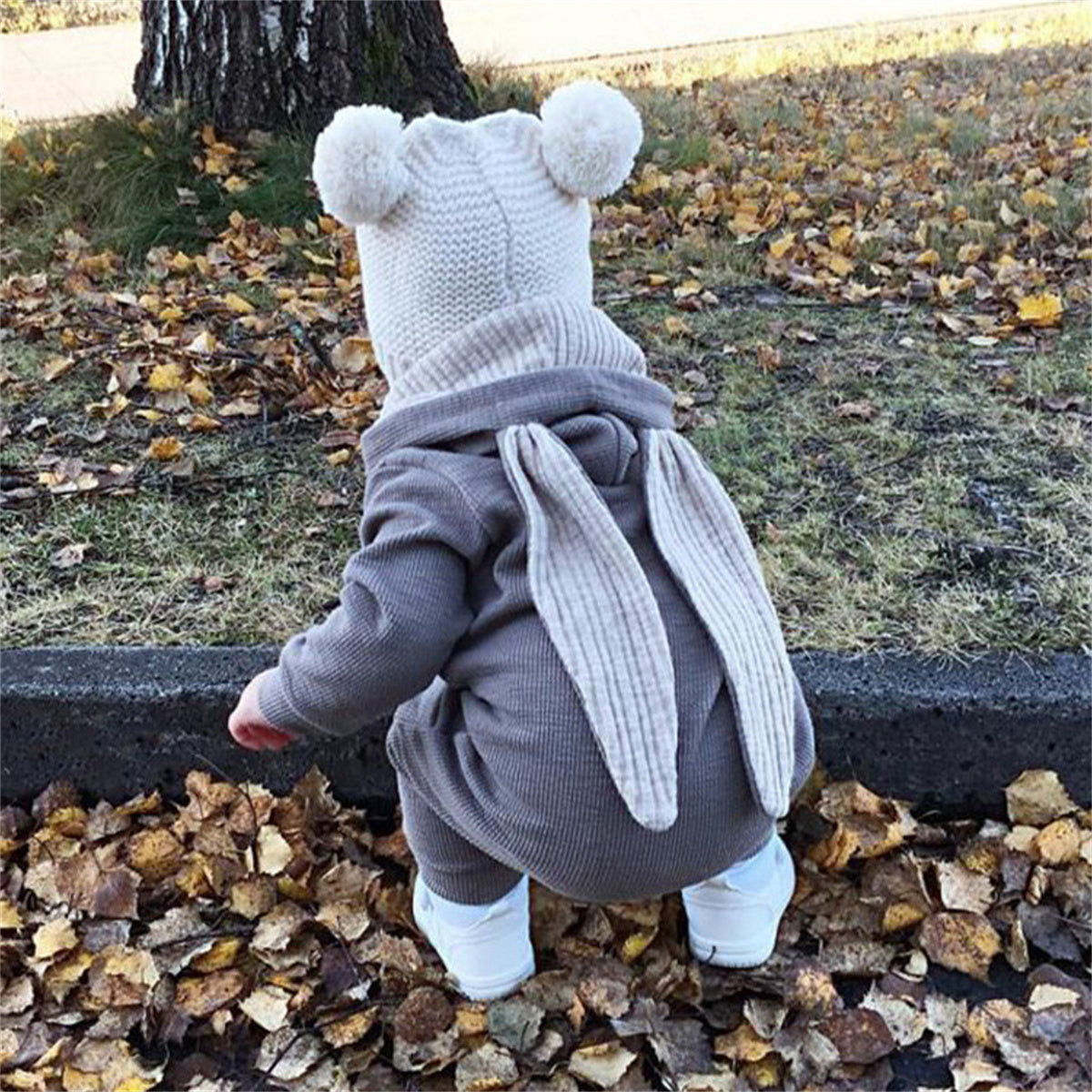 Baby big ears bunny hooded zipper romper