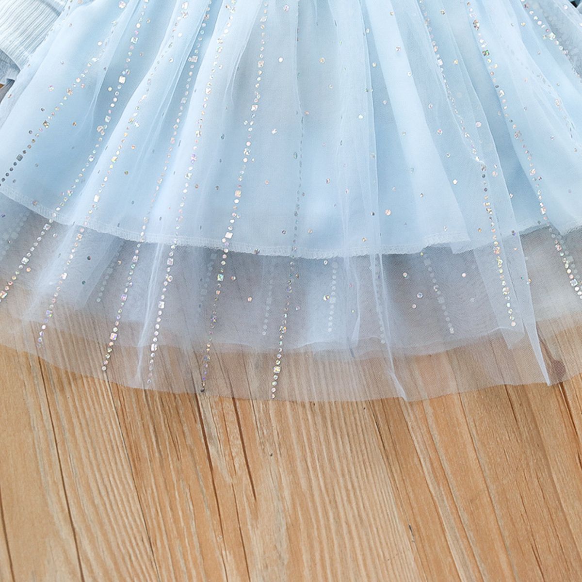 Girls Princess Elsa dress Spring and Autumn new long sleeve Frozen starry sky fluffy gauze skirt