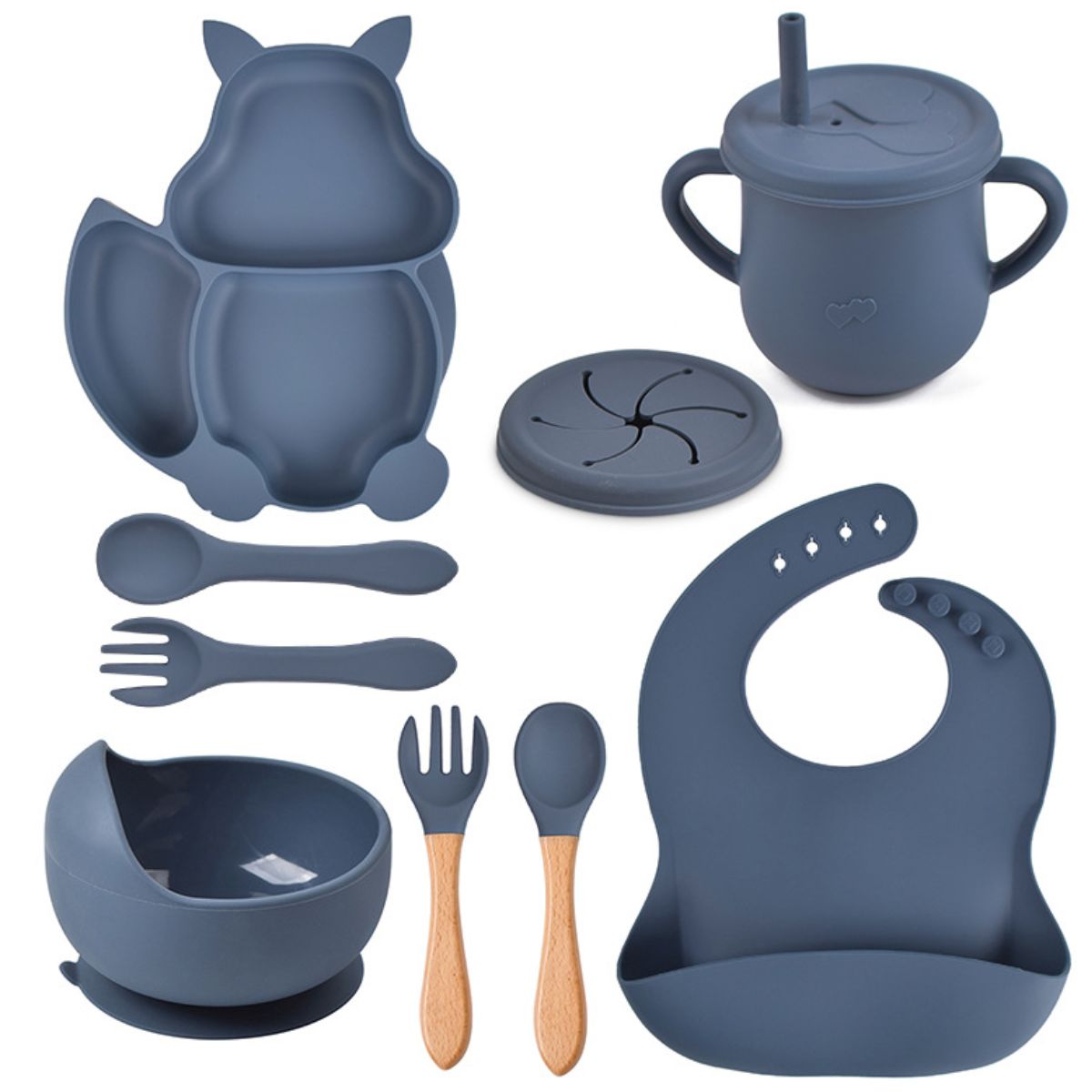 Ready stock squirrel silicone tableware, baby silicone food supplement set, baby fork and spoon integrated silicone dinner plate set