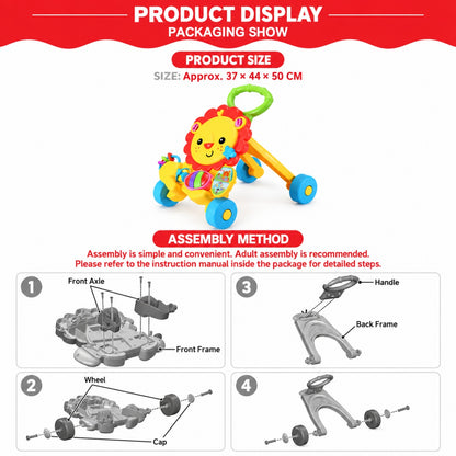 2-in-1 Musical Piano Lion Baby Push Walker with Interactive Activity Toys