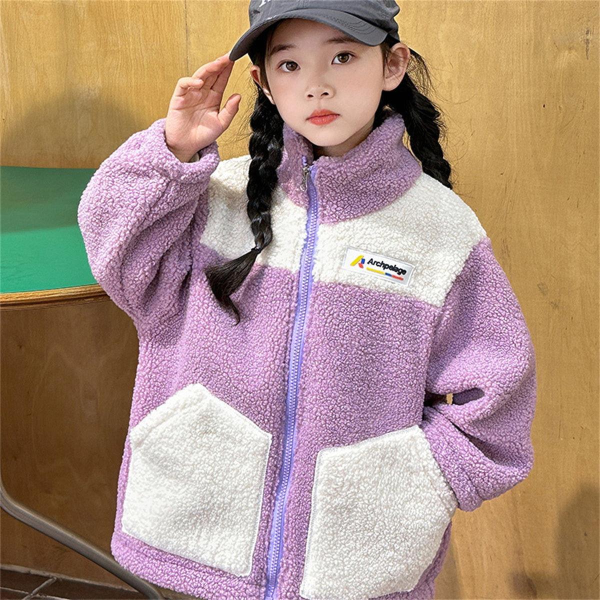 Winter plush and thickened color matching casual jacket for boys and girls