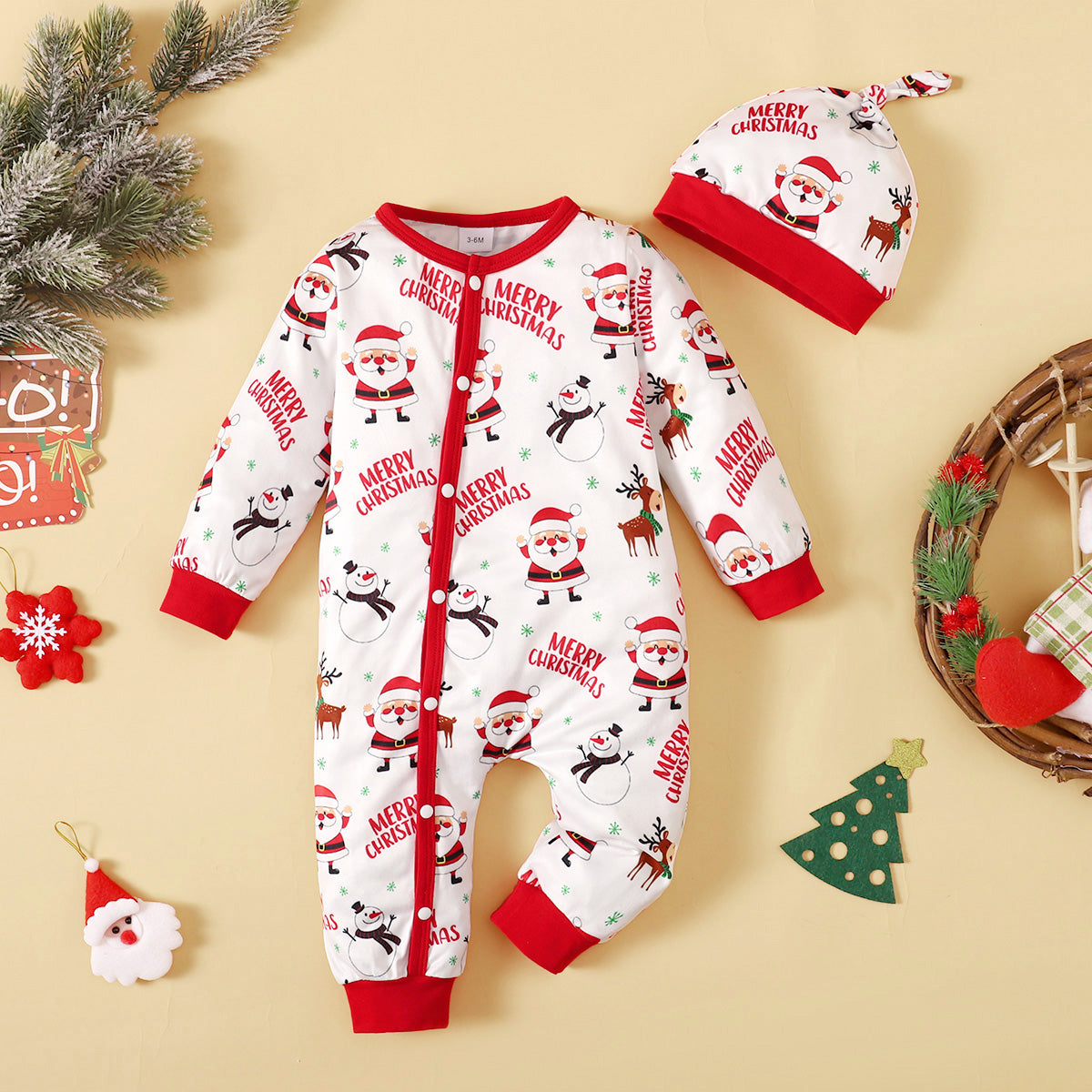 Two-piece set with hat, featuring Santa Claus design, Christmas