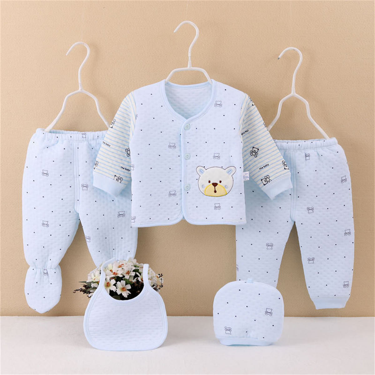 Newborn autumn and winter warm cotton five-piece set