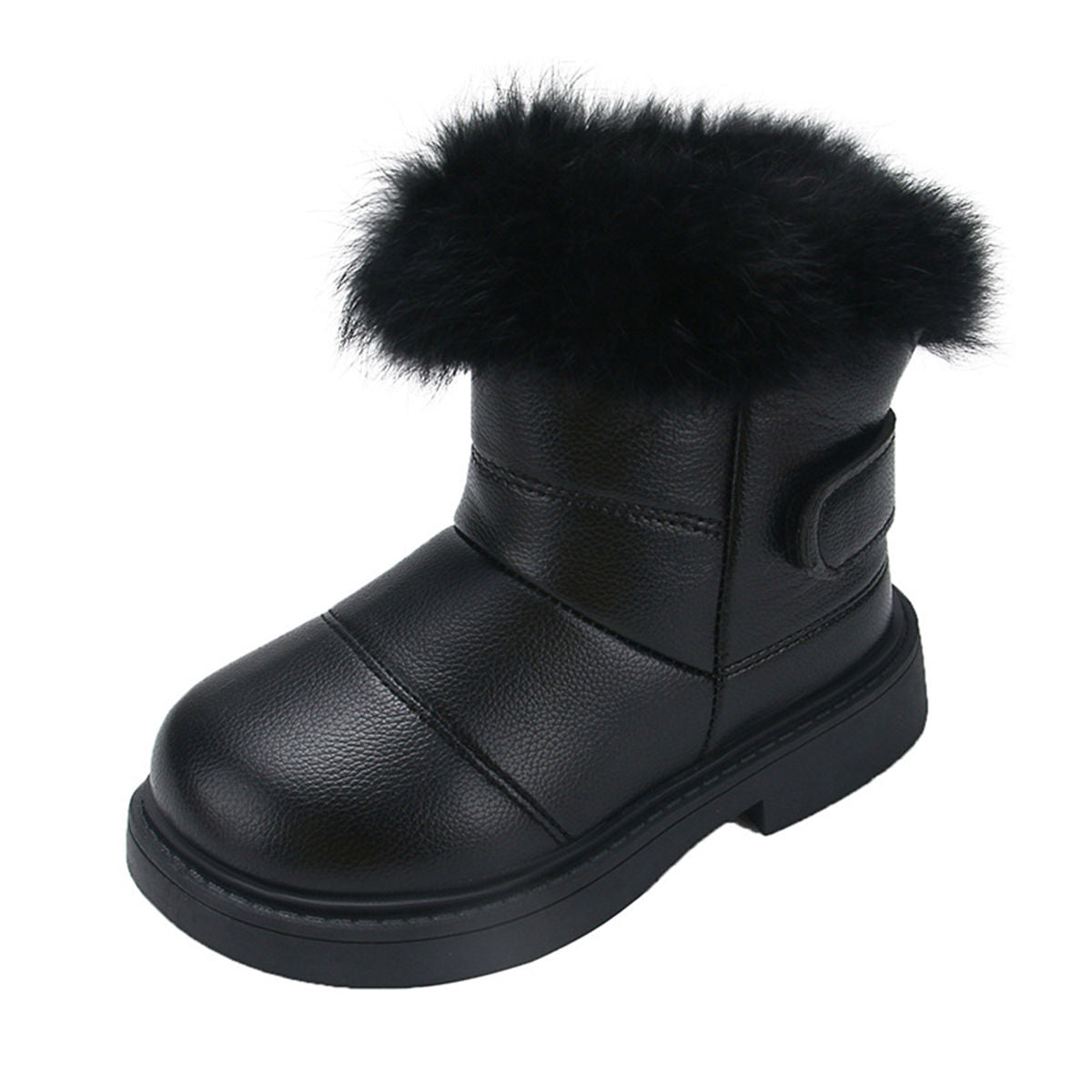 Children's girls winter plush solid color cute plush edge waterproof cotton boots