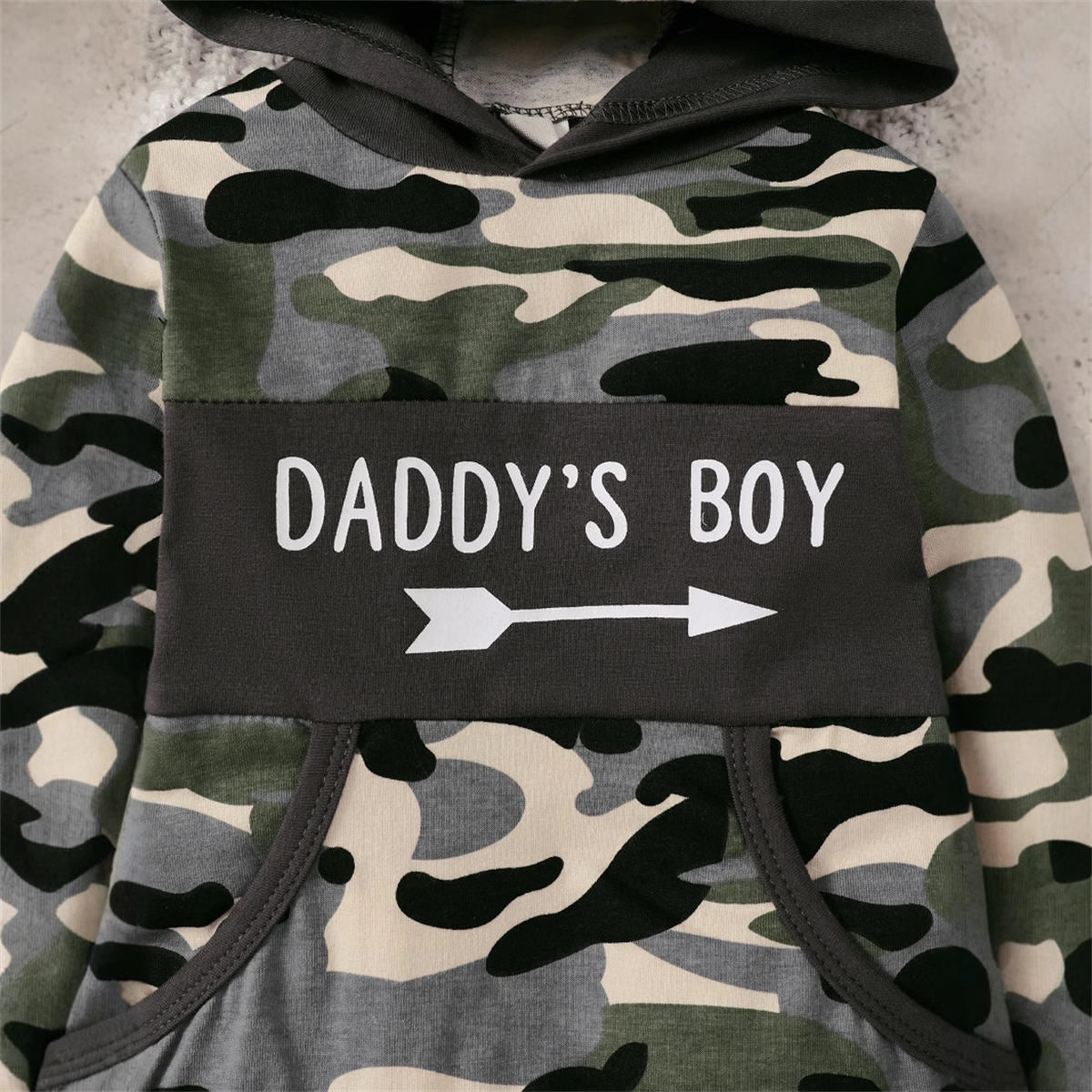 Lettering camouflage print sweatshirt set