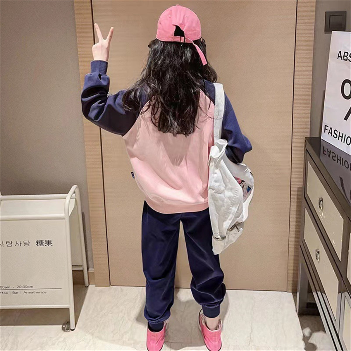 Girls Cartoon Rabbit Pattern Sweater Fashion Suit Sports Two-piece Suit