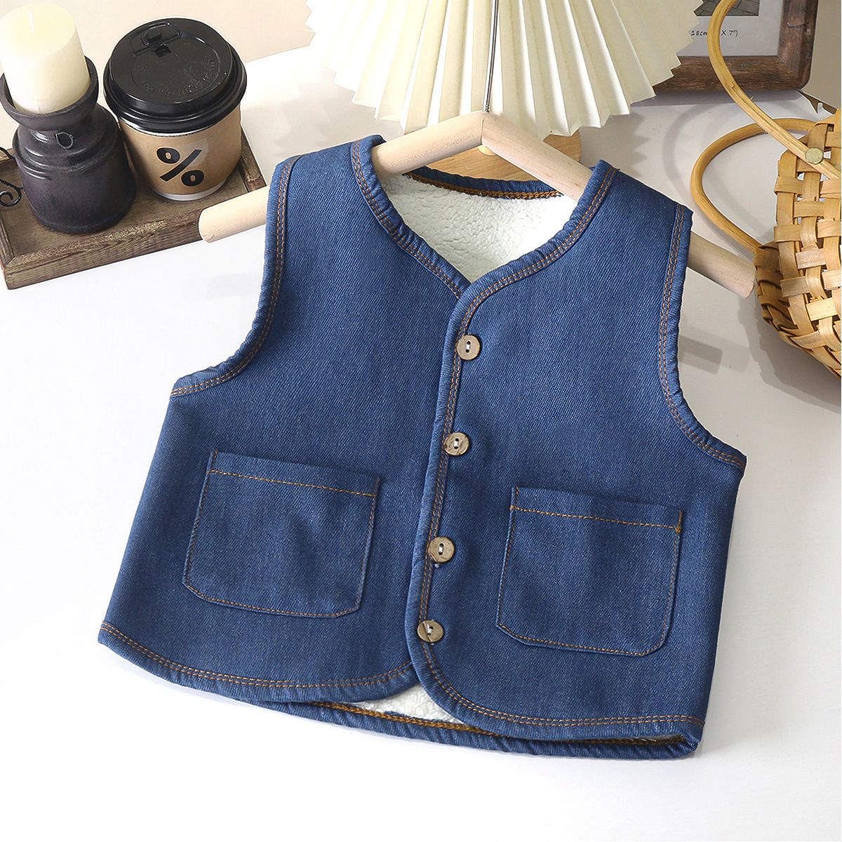 Children's velvet thickened denim vest