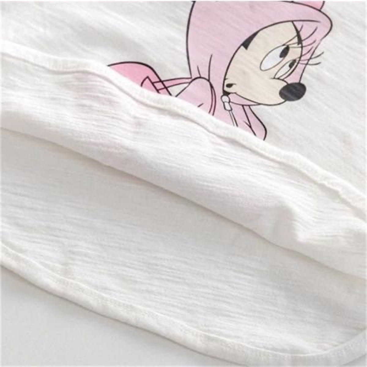 Girls Spring and Autumn Bamboo Cotton Minnie Cartoon White T-shirt