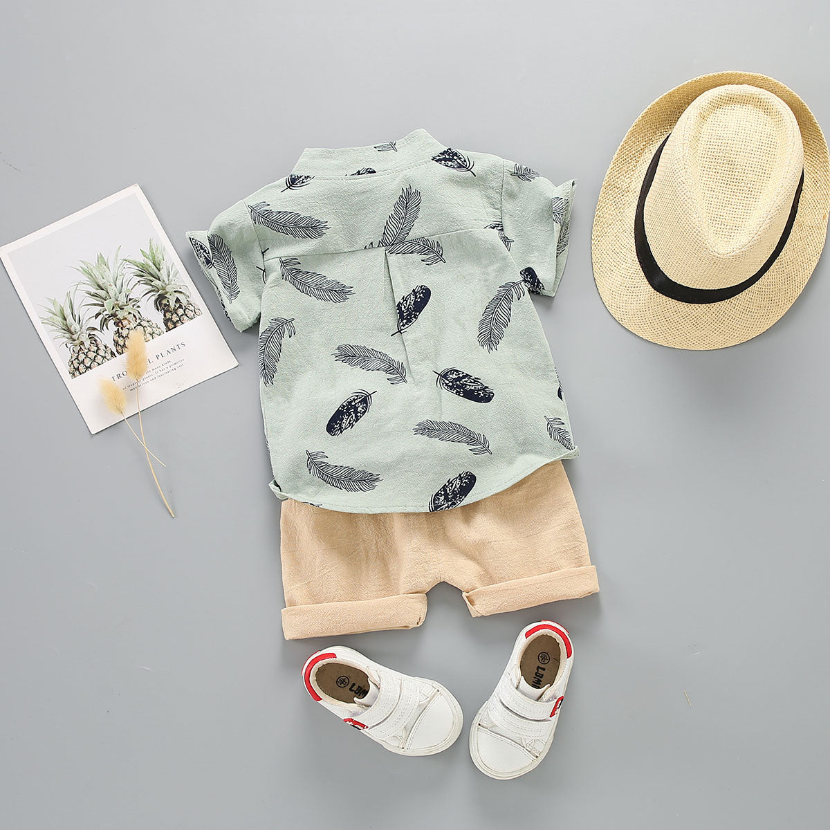 Baby Boy Feather Printed Short-sleeve Shirt & Shorts