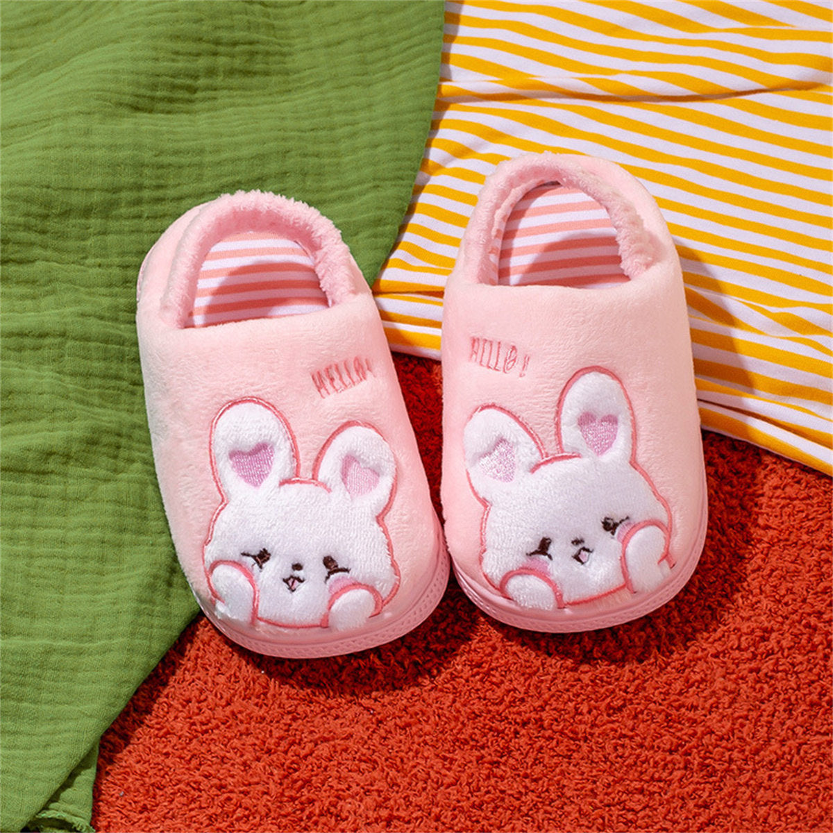 Children's and boys' autumn and winter cute animal print warm elastic ankle-capped cotton slippers