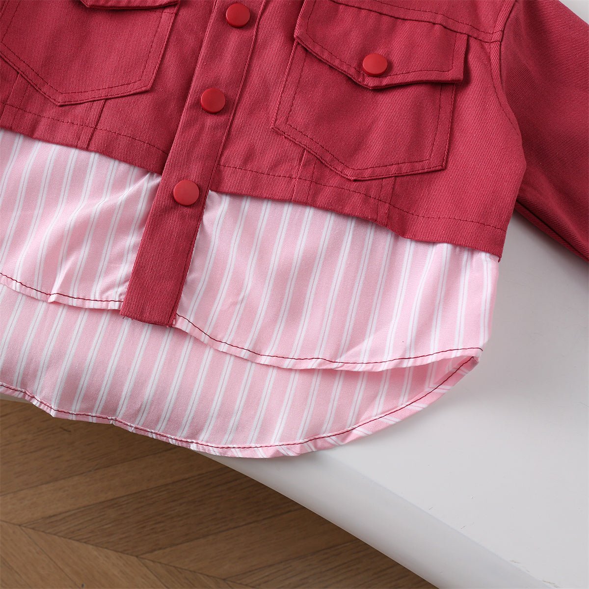 Girls Spring and Autumn Colorblock Big Butterfly Top Casual Jacket