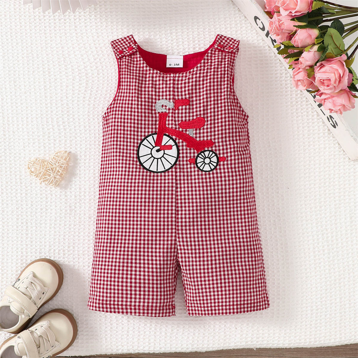 Christmas Baby Plaid Bodysuit Cartoon Christmas Tree Embroidery Jumpsuit