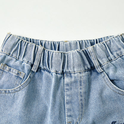 4-9 Years Embroidered Denim Wide-Leg Pants