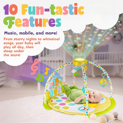 Baby Gym Playmat with Kick & Play Piano, Rotating Star Mobile & Star Projector, Machine Washable