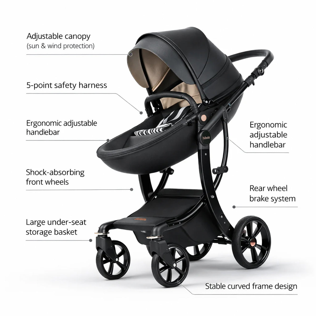 High-View Foldable Baby Stroller ｜ Luxury Baby Pram & Bassinet System ｜Spine Protection ｜Two-way