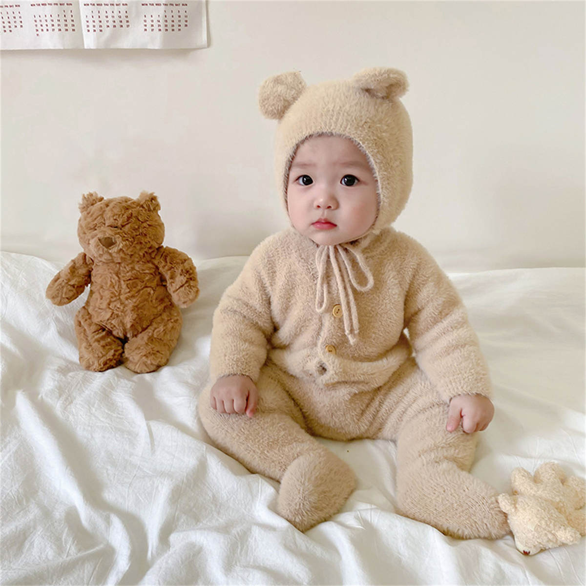 Baby autumn mink fleece bear foot cover crawling clothes