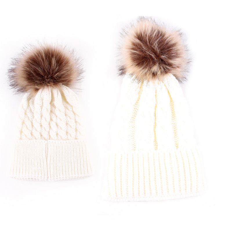 Parent-child 2pcs Solid Color Plush Decor Woolen Hat